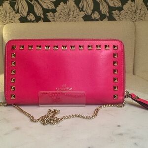 Valentino Hot Pink Studded Wallet on Chain Authentic EUC
